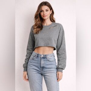 297. Gray Cozy Cropped Crew Neck Women's Sweatshirt